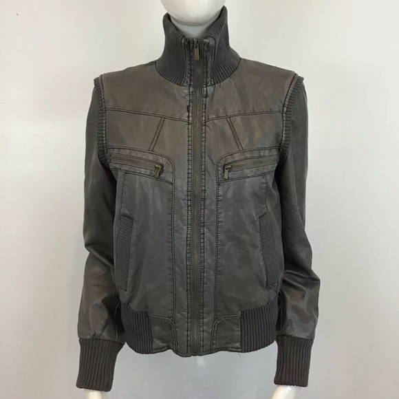 Urban Outfitters Jackets & Blazers - URBAN OUTFITTERS Gray Vegan Leather Bomber Jacket